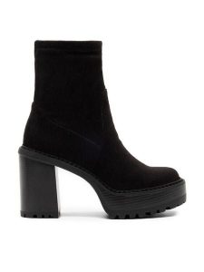 Nine West Botki SHAYLA 13151VM Czarny. Czarne botki Nine West, bez wzorów, z materiału, bez obcasa, na słupku, bez zapięcia. Za 299,99 zł.