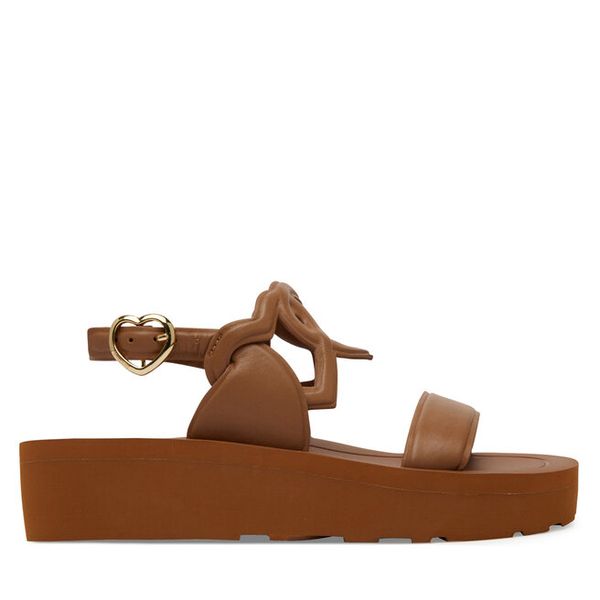 Sandały LOVE MOSCHINO. Brązowe sandały LOVE MOSCHINO, bez wzorów, bez obcasa, na płaskiej podeszwie, bez zapięcia. Za 479,99 zł.