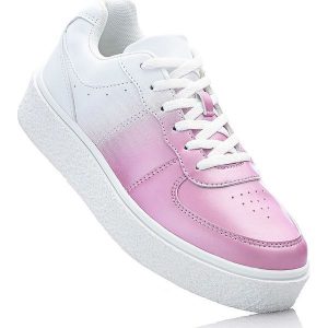 Sneakersy na podeszwie platformie bonprix biało-łososiowy jasnoróżowy. Buty sportowe marki bonprix. Za 79,99 zł.