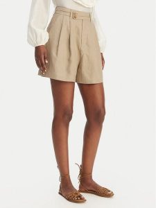 Eleh Bermudy SS260320 Beżowy Relaxed Fit. Brązowe szorty Eleh, bez wzorów, ze lnu. Za 628,99 zł.