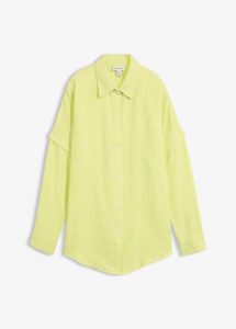 Koszula oversize z przewiewnego muślinu. Żółte koszule bonprix, bez wzorów, z bawełny, bez kołnierzyka, bez ramiączek. Za 37,99 zł.