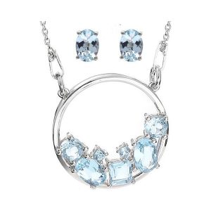 TARA komplet srebrnej biżuterii naszyjnik kolczyki blue topaz 4 ct. Niebieskie naszyjniki Enaya, z granatem, metalowe. Za 542,00 zł.