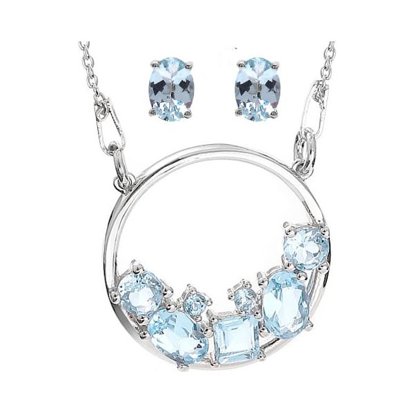 TARA komplet srebrnej biżuterii naszyjnik kolczyki blue topaz 4 ct. Niebieskie naszyjniki Enaya, z granatem, metalowe. Za 542,00 zł.