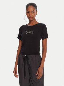 Juicy Couture T-Shirt Sheer JCWCT225301 Czarny Slim Fit. Czarne t-shirty Juicy Couture, m, bez wzorów, z wiskozy, bez kołnierzyka, bez ramiączek. Za 179,99 zł.