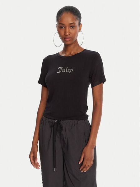 Juicy Couture T-Shirt Sheer JCWCT225301 Czarny Slim Fit. Czarne t-shirty Juicy Couture, xs, bez wzorów, z wiskozy, bez kołnierzyka, bez ramiączek. Za 159,99 zł.
