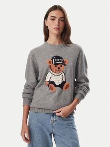 Guess Sweter W6BR84 Z1927 Szary Regular Fit. Szare swetry klasyczne Guess, xxl, z wiskozy, bez kołnierzyka. Za 394,99 zł.