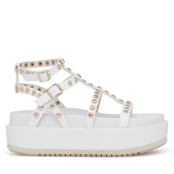 Sandały Badura. Białe sandały Badura, bez wzorów, bez obcasa, na koturnie, bez zapięcia. Za 229,99 zł.