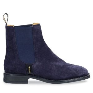 Sztyblety Gant. Niebieskie botki GANT, bez wzorów, bez obcasa, na płaskiej podeszwie, bez zapięcia. Za 499,99 zł.