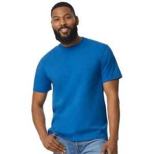 Bawełniana Lekka Koszulka Unisex Dla Dorosłych. Niebieskie bluzki GILDAN, l, bez wzorów, z bawełny, sportowe, bez kołnierzyka, bez ramiączek. Za 33,99 zł.