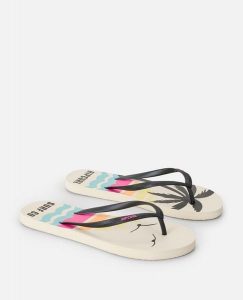 Japonki damskie Rip Curl Mixed Bloom Open Toe. Białe klapki Rip Curl, bez wzorów, z otwartym noskiem, bez obcasa. Za 94,99 zł.