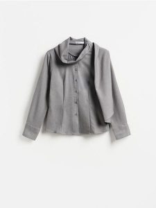 Koszula z szalem - ciemnoszary. Szare koszule Reserved, l, bez wzorów, z tkaniny, bez kołnierzyka, bez ramiączek. Za 129,99 zł.