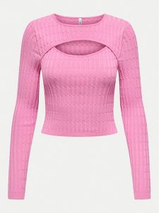 ONLY Sweter Meddi 15339582 Różowy Cropped Fit. Czerwone swetry klasyczne ONLY, xl, z wiskozy, bez kołnierzyka. Za 79,99 zł.