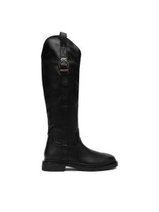 DeeZee Kozaki 13263-10 Czarny. Czarne kozaki DeeZee, bez wzorów, z materiału, bez obcasa, na płaskiej podeszwie, bez zapięcia. Za 249,99 zł.