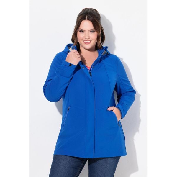 Damskie Kurtka softshell HYPRAR wodoodporna trapezowy krój kaptur. Niebieskie kurtki Ulla Popken, plus size, bez wzorów, z elastanu, bez kaptura. W wyprzedaży za 419,99 zł.