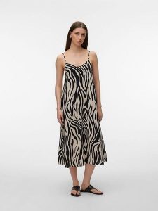 Vero Moda Sukienka w kolorze beżowo-czarnym rozmiar: S. Brązowe sukienki Vero Moda, s, bez wzorów, bez kołnierzyka, bez ramiączek, maxi. Za 113,90 zł.