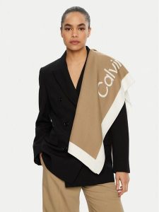 Calvin Klein Chusta K60K612882 Beżowy. Brązowe apaszki i chusty Calvin Klein, bez wzorów, z materiału. Za 269,99 zł.