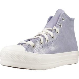 Buty CONVERSE Chuck Taylor All Star Lift Platform Suede Shimmer Hi Fioletowy. Fioletowe trampki Converse, bez wzorów, ze skóry, bez zapięcia. Za 425,00 zł.
