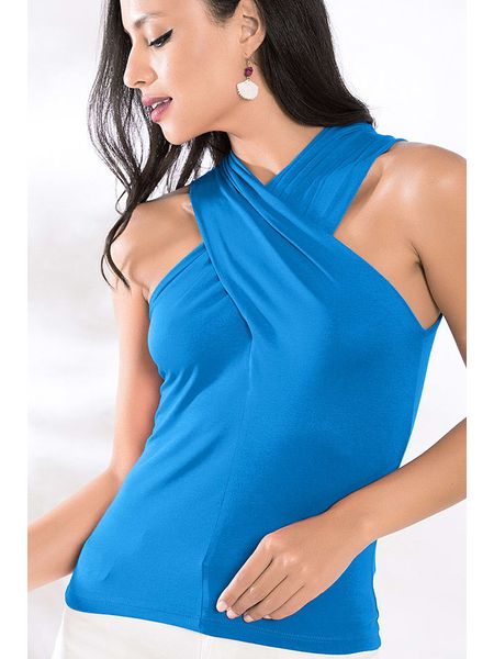 Milan Kiss Top w kolorze niebieskim rozmiar: M. Niebieskie topy Milan Kiss, m, bez wzorów, bez kołnierzyka, bez ramiączek. Za 119,95 zł.