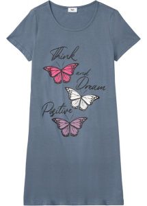 Krótka koszula nocna z czystej bawełny organicznej. Niebieskie koszule nocne bonprix, bez wzorów, z bawełny, bez ramiączek. Za 59,99 zł.