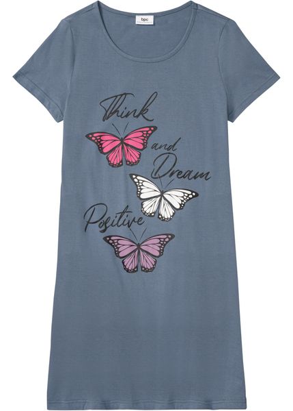 Krótka koszula nocna z czystej bawełny organicznej. Niebieskie koszule nocne bonprix, bez wzorów, z bawełny, bez ramiączek. Za 59,99 zł.