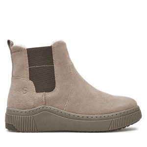 Botki Tamaris. Szare botki Tamaris, bez wzorów, bez obcasa, na płaskiej podeszwie, bez zapięcia. Za 449,99 zł.