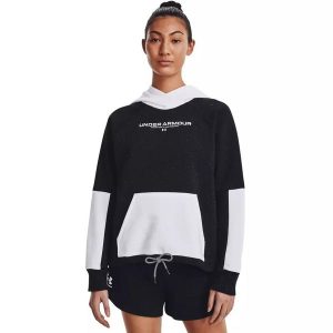 Bluza damska Under Armour Rival + Fleece Hoodie. Czarne bluzy Under Armour, bez wzorów, bez kaptura. Za 159,99 zł.