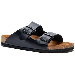 Comfortfusse Skórzane klapki w kolorze czarnym rozmiar: 38. Czarne klapki Comfortfüße, bez wzorów, ze skóry, z otwartym noskiem, bez obcasa. Za 204,48 zł.