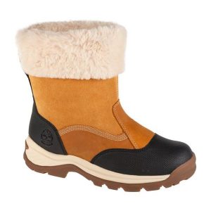 Buty Timberland White Ledge Pullon Wp TB1A2KUF231 żółte z futrem. Żółte buty zimowe z materiału, bez obcasa, bez zapięcia. Za 916,73 zł.