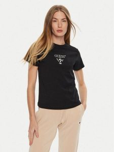 Guess T-Shirt Colette V4YI21 KCDH1 Czarny Regular Fit. Czarne t-shirty Guess, xxs, z aplikacjami, z bawełny, bez kołnierzyka, bez ramiączek. Za 109,99 zł.
