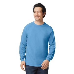 Ultra Bawełniana Koszulka Z Długim Rękawem Unisex Dla Dorosłych. Niebieskie bluzki GILDAN, xl, bez wzorów, z bawełny, sportowe, bez kołnierzyka, bez ramiączek. Za 82,99 zł.