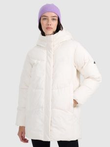 4F Kurtka puchowa z wypełnieniem syntetycznym damska - biała XL. Białe kurtki 4f, na zimę, xl, bez wzorów, z materiału, bez kaptura. Za 499,99 zł.
