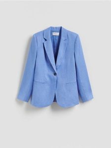 Lniana marynarka - niebieski. Niebieskie marynarki i żakiety Reserved, l, bez wzorów, z tkaniny. Za 259,99 zł.