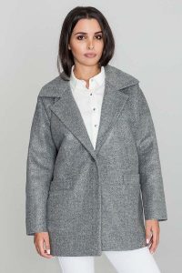 Szary Krótki Stylowy Płaszcz Damski Zapinany na Jeden Guzik. Szare płaszcze Figl, uniwersalny, bez wzorów, z materiału, bez kaptura. Za 359,00 zł.