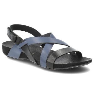 Sandały damskie Armodo, cholewka ze skóry naturalnej z krzyżującymi się paskami w kontrastowej kolorystyce odkryty fason, czarno-niebieskie, 40032. Czarne sandały Armodo, bez wzorów, ze skóry, bez obcasa, bez zapięcia. Za 289,00 zł.