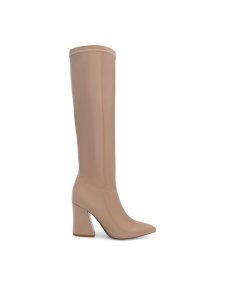 Nine West Kozaki SHARLEEZ 13196H Beżowy. Brązowe kozaki Nine West, bez wzorów, ze skóry, bez obcasa, na słupku, bez zapięcia. Za 329,99 zł.