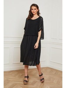 Fleur de Lin Lniana sukienka "Equanone" w kolorze czarnym rozmiar: S. Czarne sukienki Fleur de Lin, s, bez wzorów, ze lnu, bez kołnierzyka, bez ramiączek, midi. Za 198,10 zł.