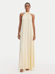 Fracomina Sukienka letnia FR26SD3016W41301 Żółty Relaxed Fit. Żółte sukienki Fracomina, na lato, m, bez wzorów, z wiskozy, bez kołnierzyka, bez ramiączek. Za 649,99 zł.