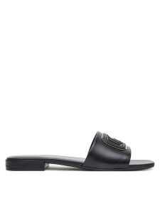 Guess Klapki FLJTAR LEA19 Czarny. Czarne klapki Guess, z aplikacjami, ze skóry, bez obcasa. Za 329,99 zł.