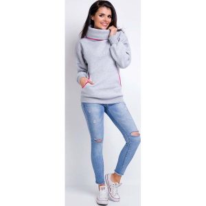 Szara Bluza Kangurka z Szerokim Golfem. Szare bluzy Awama, bez wzorów, z bawełny. Za 181,90 zł.