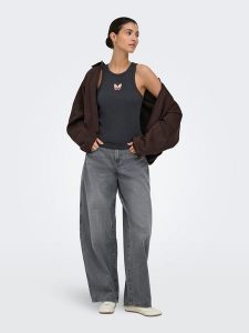 JDY Top "Tulle Life" w kolorze czarnym rozmiar: XS. Czarne topy JDY, xs, bez wzorów, z bawełny, bez kołnierzyka, bez ramiączek. Za 37,91 zł.