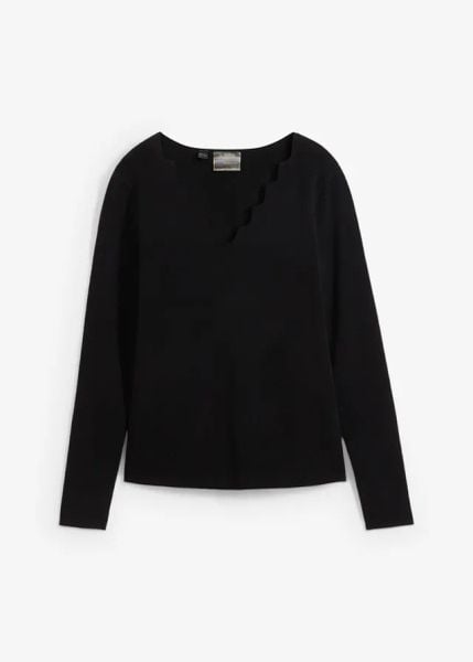 Cienki sweter z lejącej mieszanki wiskozy. Czarne swetry klasyczne bonprix, z wiskozy, bez kołnierzyka. Za 117,99 zł.