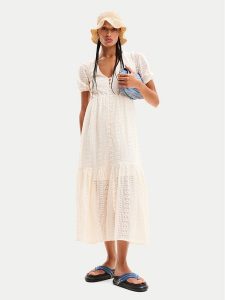 Desigual Sukienka letnia Ottawa 24SWVW05 Biały Regular Fit. Białe kombinezony Desigual, na lato, l, bez wzorów, z bawełny, bez kołnierzyka, bez ramiączek. Za 419,99 zł.
