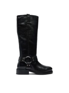 Bronx Kozaki New-Tough 14306-A Czarny. Czarne kozaki Bronx, bez wzorów, ze skóry, bez obcasa, na płaskiej podeszwie, bez zapięcia. Za 649,99 zł.