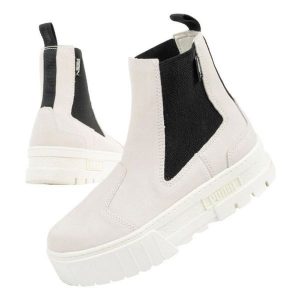 Buty Puma Mayze Chelsea Suede 382829 02 beżowe beżowy. Brązowe botki bez wzorów, z gumy, bez obcasa, bez zapięcia. Za 466,73 zł.