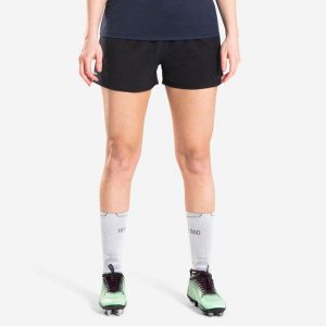 Spodenki do rugby damskie Offload R500. Czarne szorty OFFLOAD, bez wzorów, z elastanu, sportowe. Za 59,99 zł.