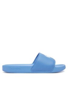 Lacoste Klapki Serve 0.0 7-49CFA0042 Niebieski. Niebieskie klapki Lacoste, bez wzorów, ze skóry, bez obcasa. Za 129,99 zł.