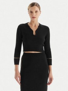 Simona Corsellini Sweter A25CPMGE0601 Czarny Slim Fit. Czarne swetry klasyczne SIMONA CORSELLINI, l, z wiskozy, bez kołnierzyka. Za 599,99 zł.