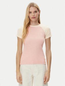 Guess Jeans T-Shirt W5GP61 KA0H1 Różowy Regular Fit. Czerwone t-shirty Guess Jeans, s, z aplikacjami, z bawełny, bez kołnierzyka, bez ramiączek. Za 79,99 zł.