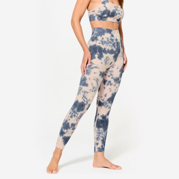 Legginsy fitness damskie Domyos. Brązowe legginsy DOMYOS, bez wzorów, z bawełny, z podwyższonym stanem, długie. Za 69,99 zł.