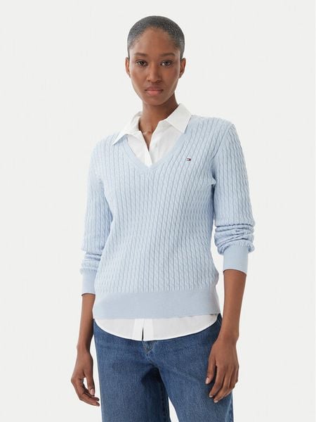 Tommy Hilfiger Sweter WW0WW44987 Niebieski jasny Regular Fit. Niebieskie swetry klasyczne TOMMY HILFIGER, l, z bawełny, bez kołnierzyka. Za 426,99 zł.